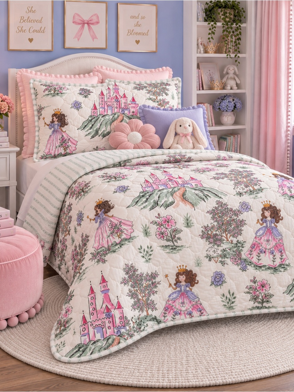 NWT Princess Castle Quilt Set Twin Bed Cottagecore Girls Room Feminine